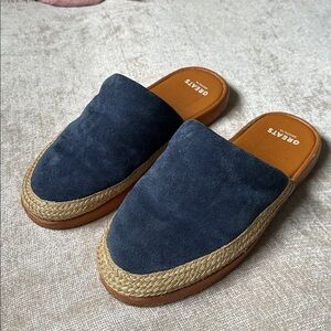 Greats Brooklyn Unisex Blue Slippers with Tan Woven Trim